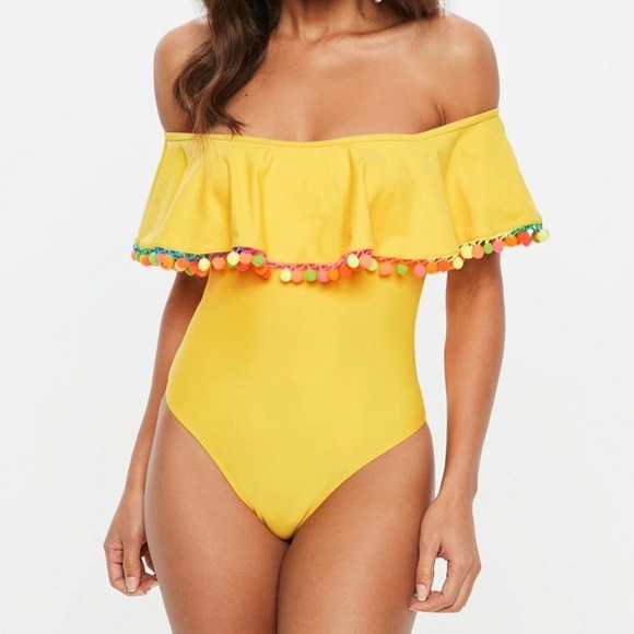 Missguided Other - Misguided Bardot Pom Trim Swimsuit